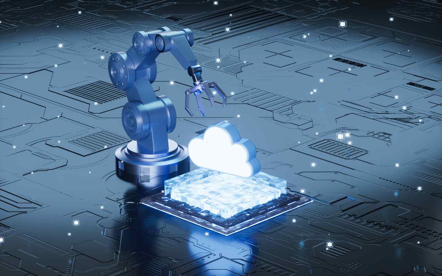 cloud-computing-mechanical-arm-scitech-background-3d-rendering